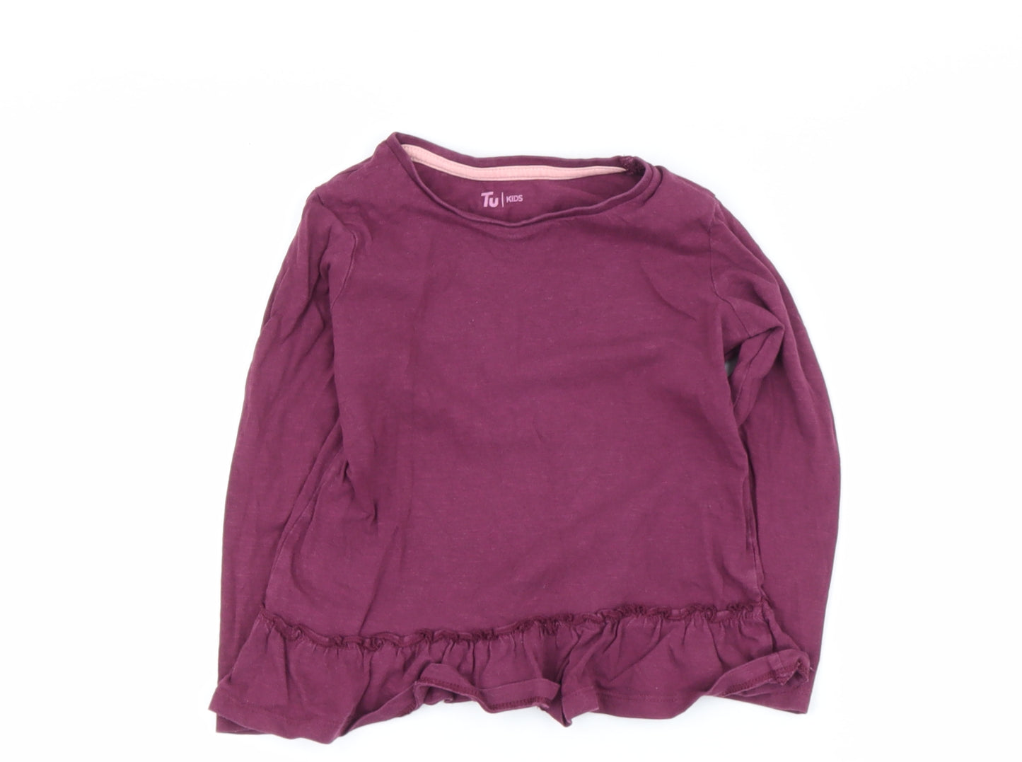TU Girls Purple  Cotton Basic Casual Size 3-4 Years Round Neck