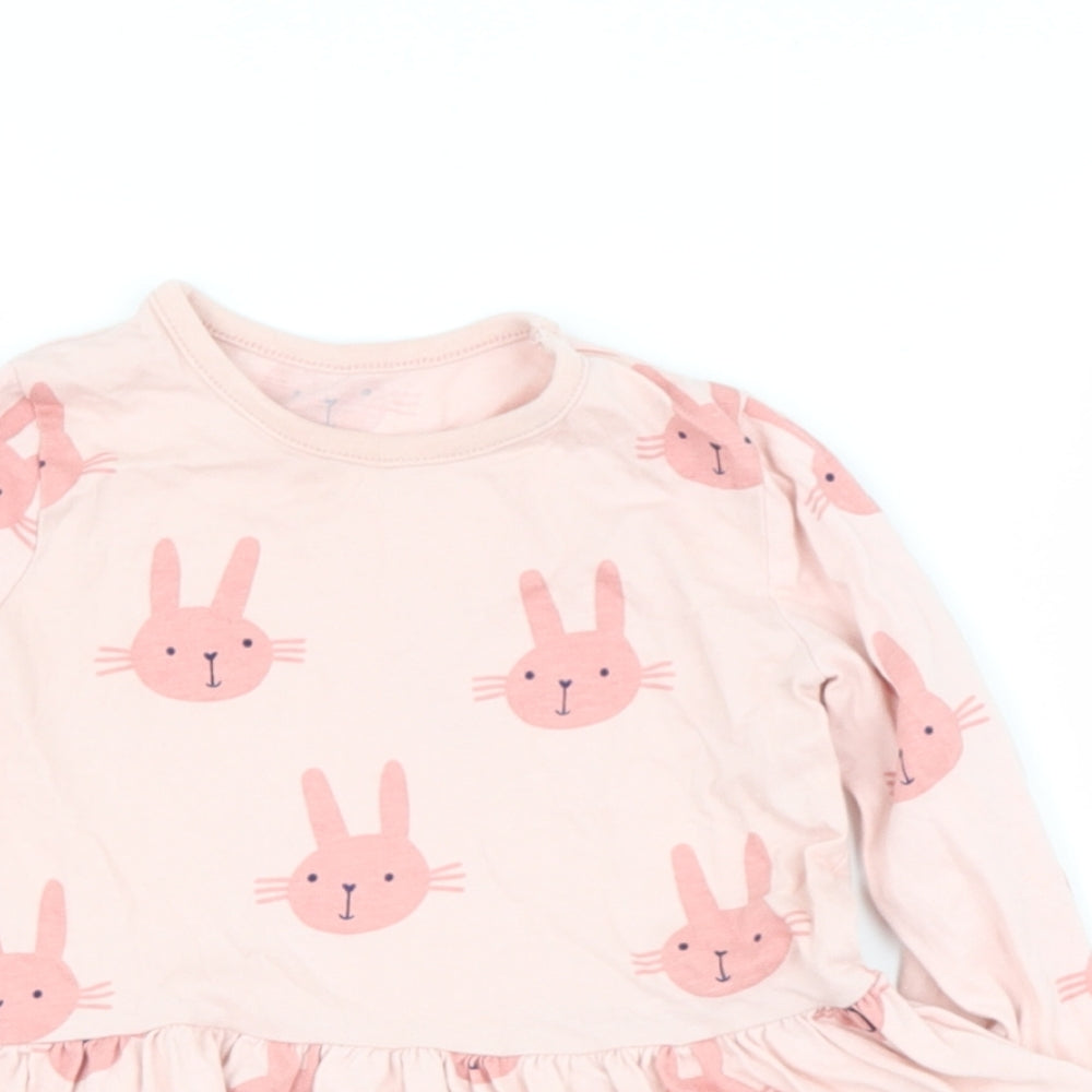 George Girls Pink  Cotton Basic Casual Size 3-4 Years Round Neck