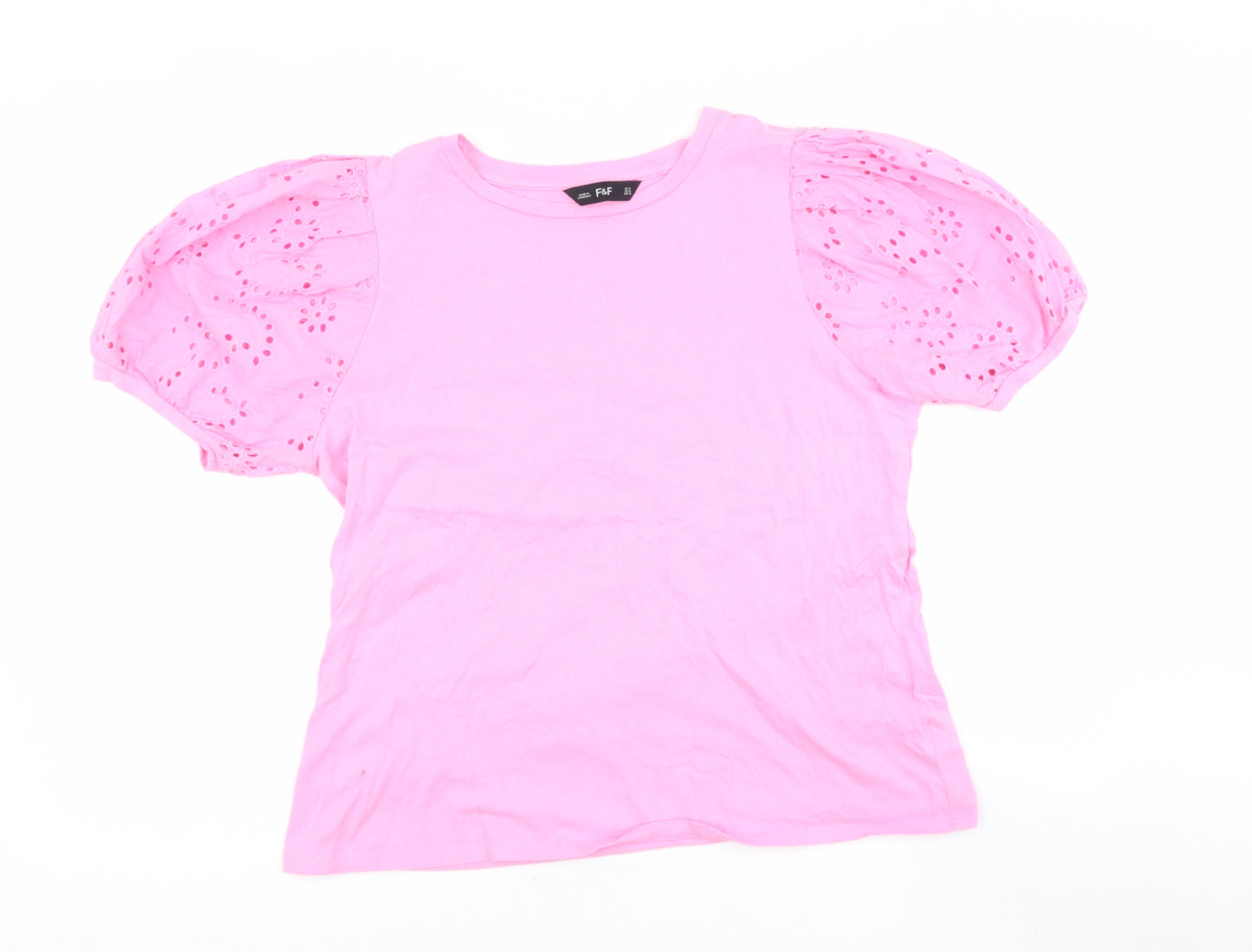 F&F Womens Pink  Cotton Basic T-Shirt Size 14 Round Neck