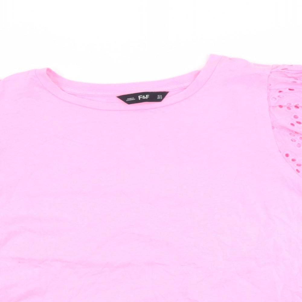 F&F Womens Pink  Cotton Basic T-Shirt Size 14 Round Neck