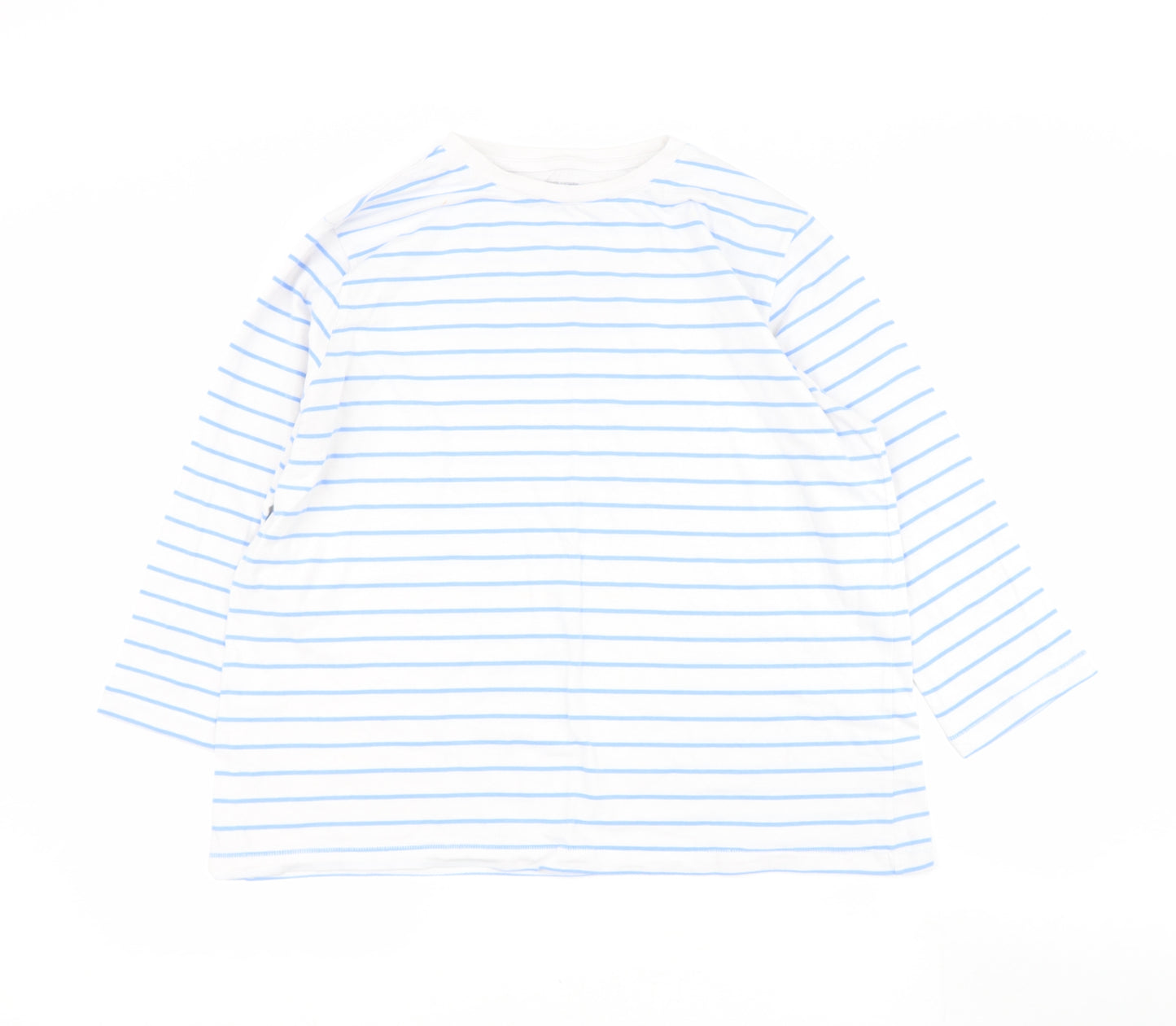 Dunnes Stores Womens Blue Striped Cotton Basic T-Shirt Size XL Round Neck
