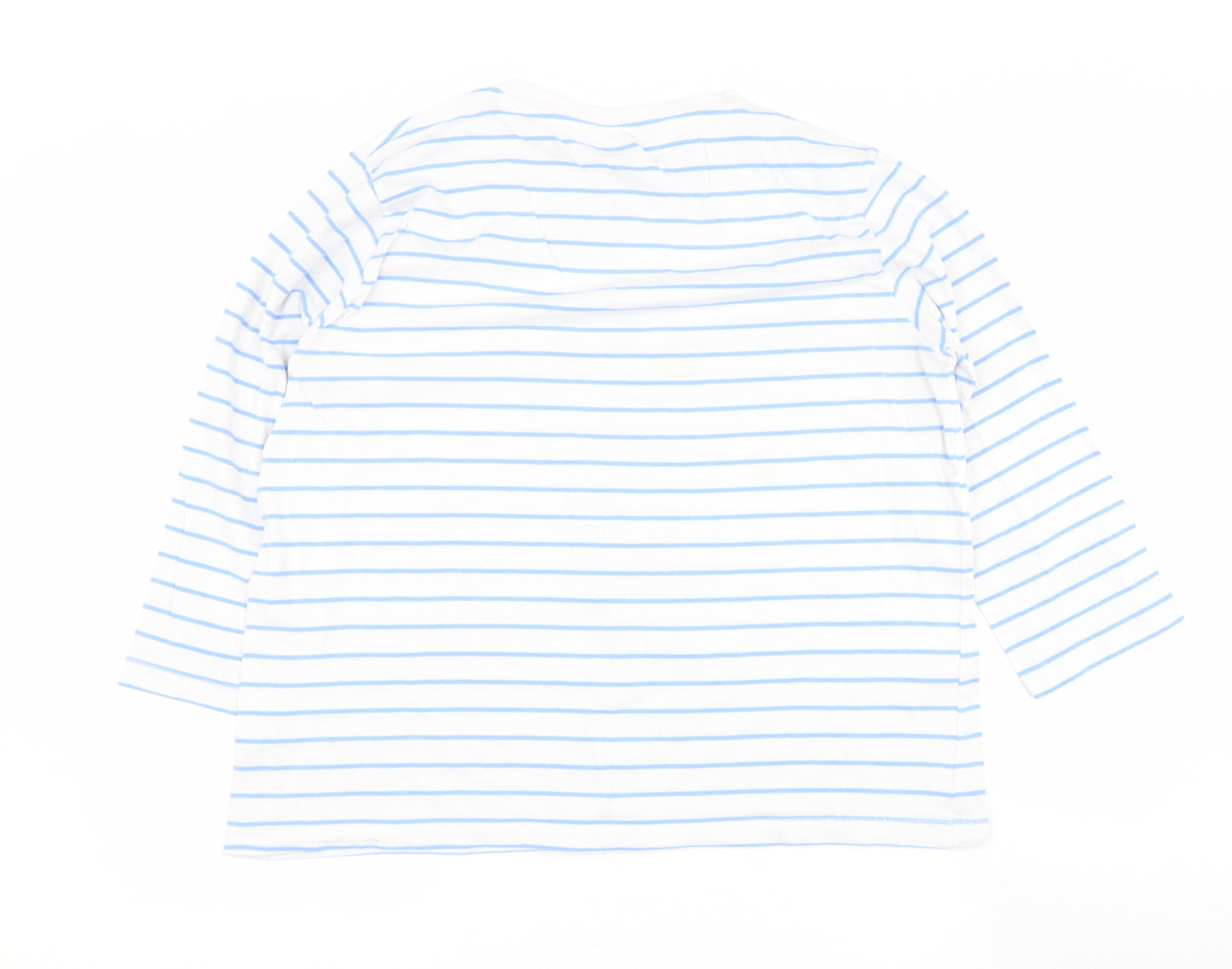 Dunnes Stores Womens Blue Striped Cotton Basic T-Shirt Size XL Round Neck