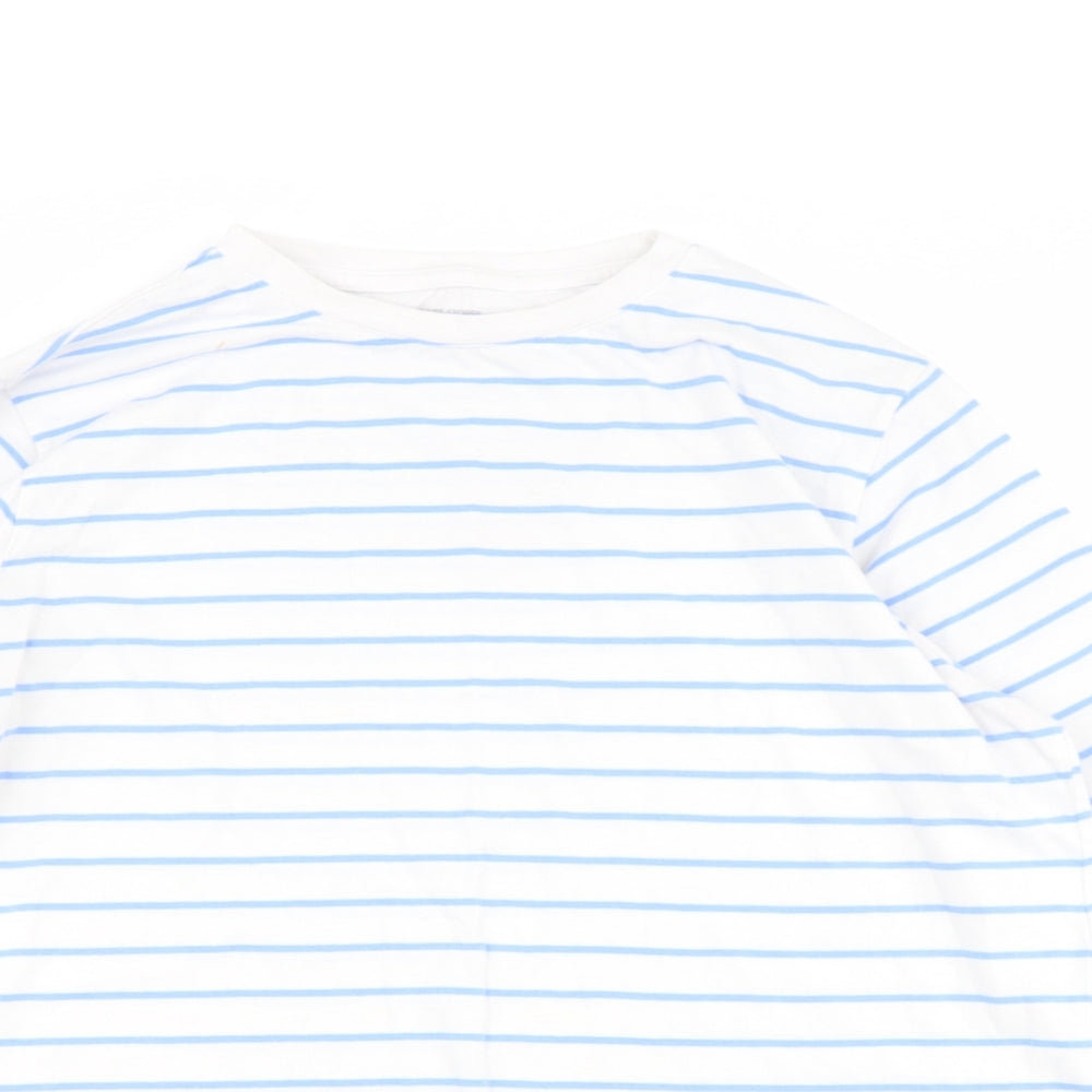 Dunnes Stores Womens Blue Striped Cotton Basic T-Shirt Size XL Round Neck