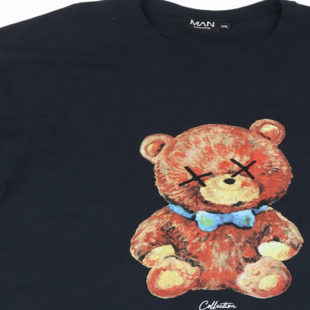 boohoo man Mens Black  Coir  T-Shirt Size XLT Round Neck  - Bear