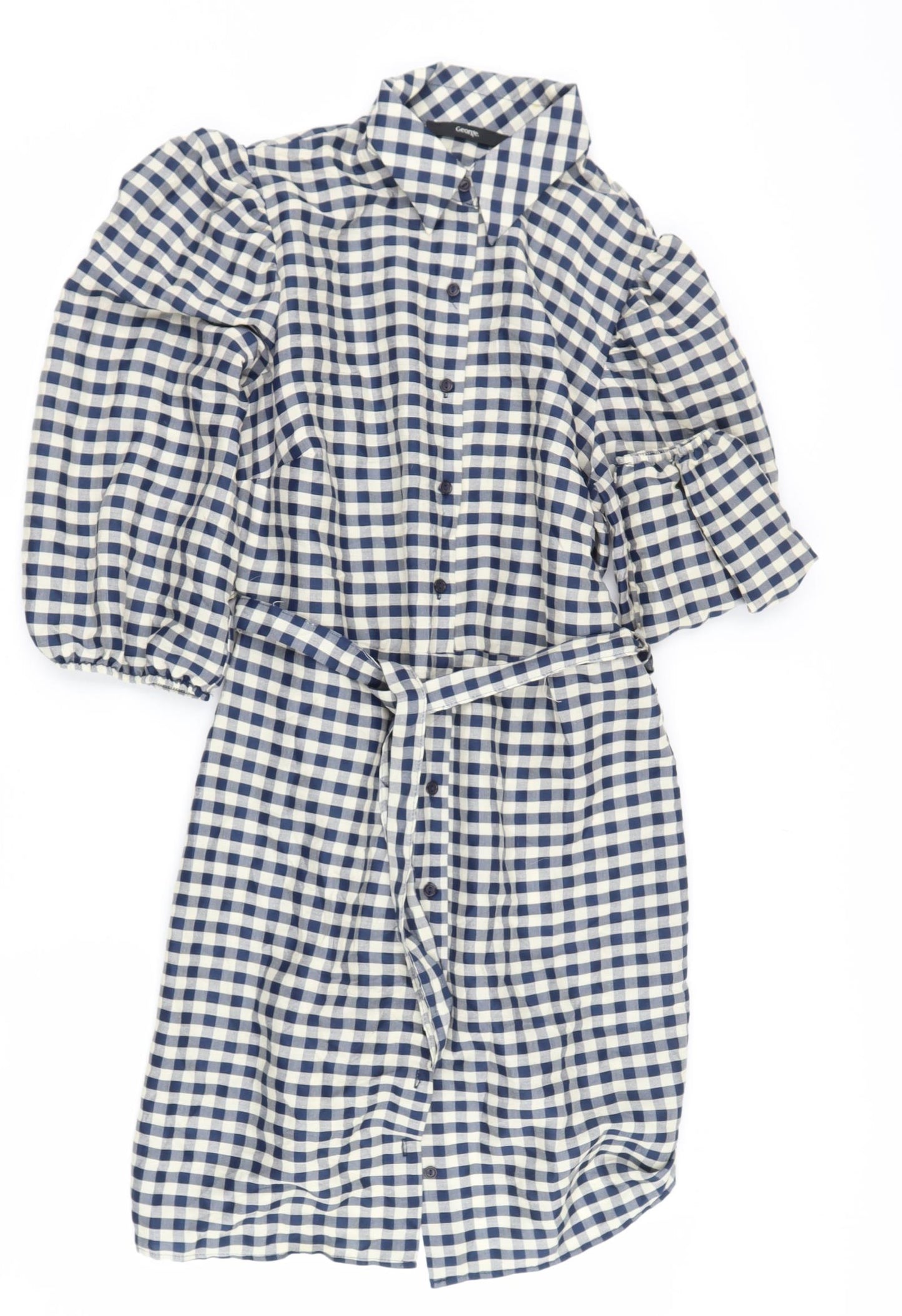 George Womens Blue Check Polyester Shirt Dress  Size 8  Collared