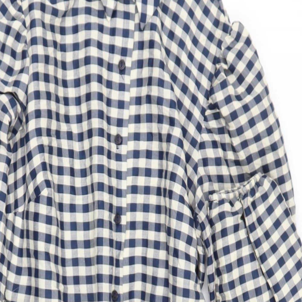 George Womens Blue Check Polyester Shirt Dress  Size 8  Collared