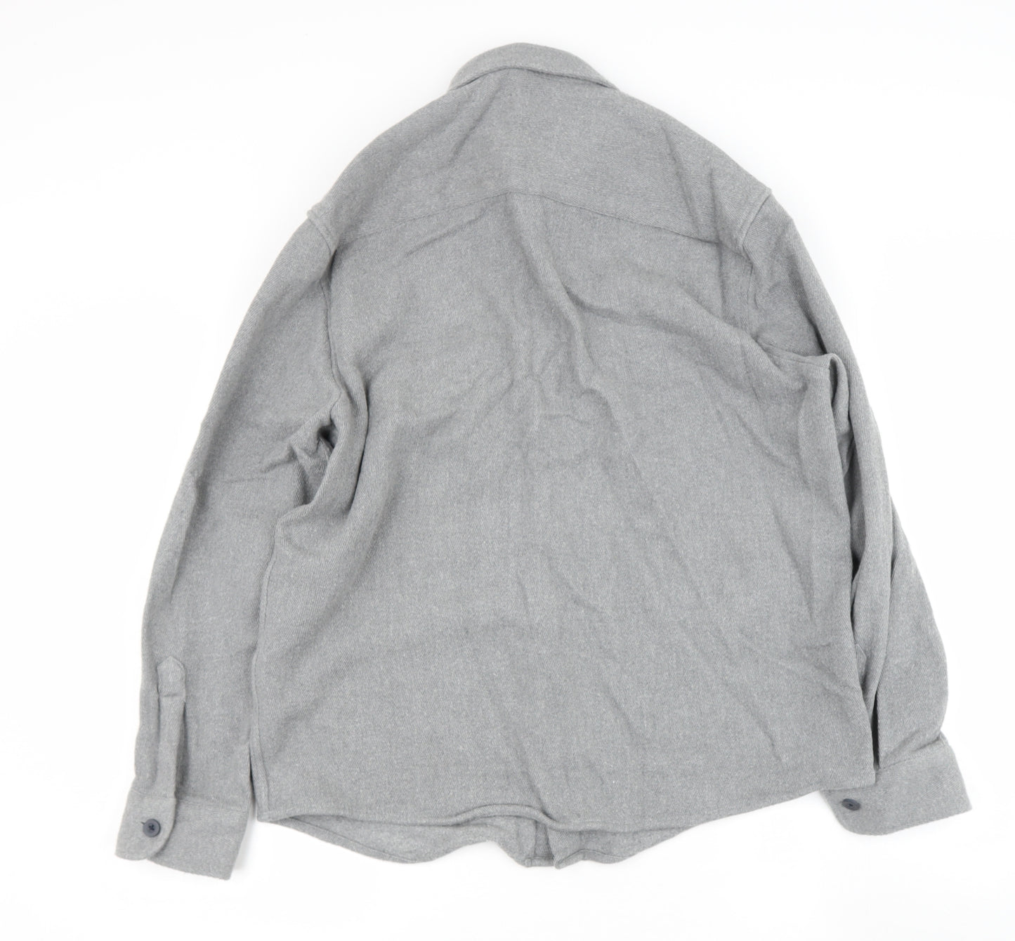 Zara Womens Grey  Cotton Basic Button-Up Size XL Collared