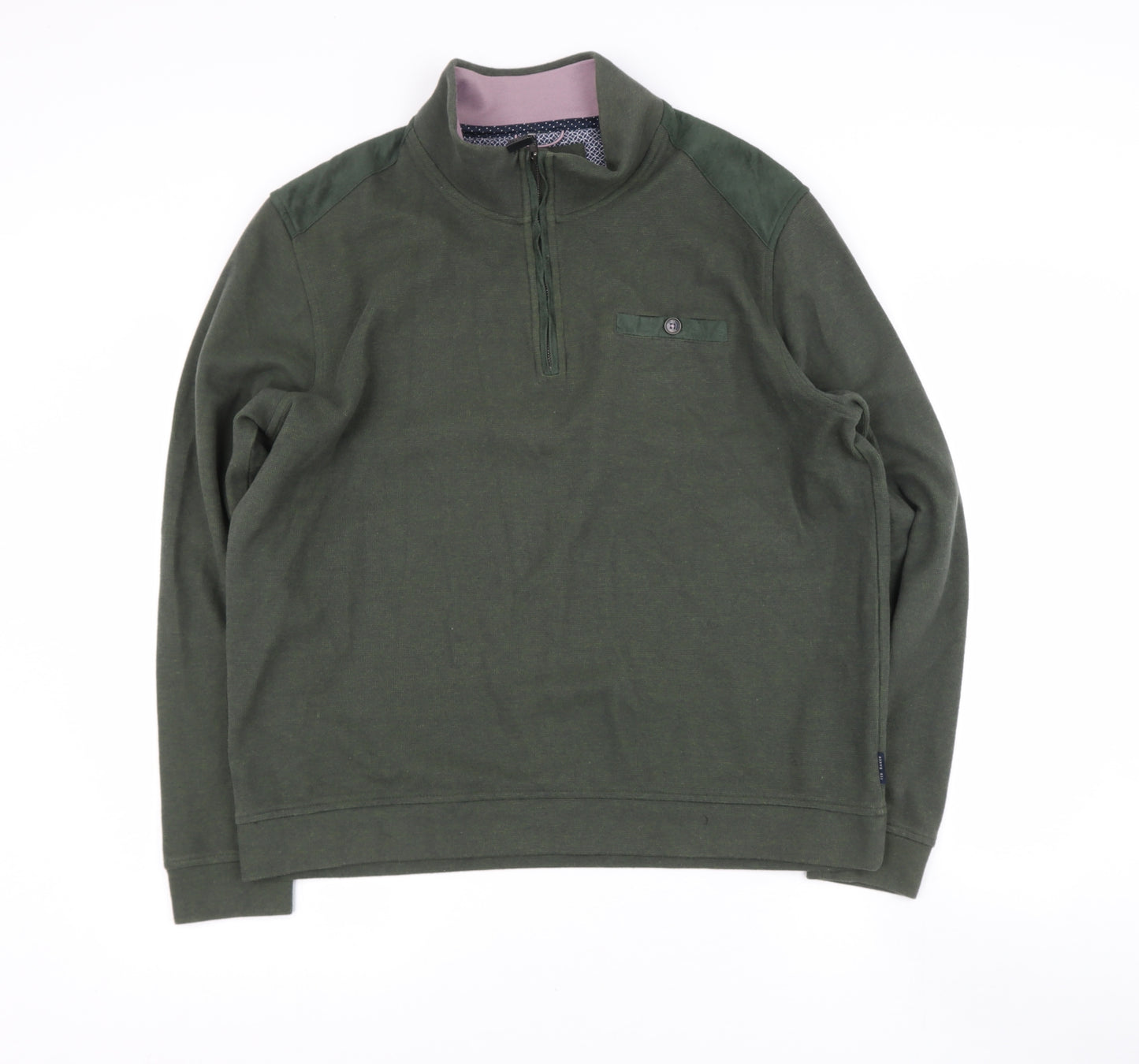 Ted Baker Mens Green Collared  Cotton Pullover Jumper Size S