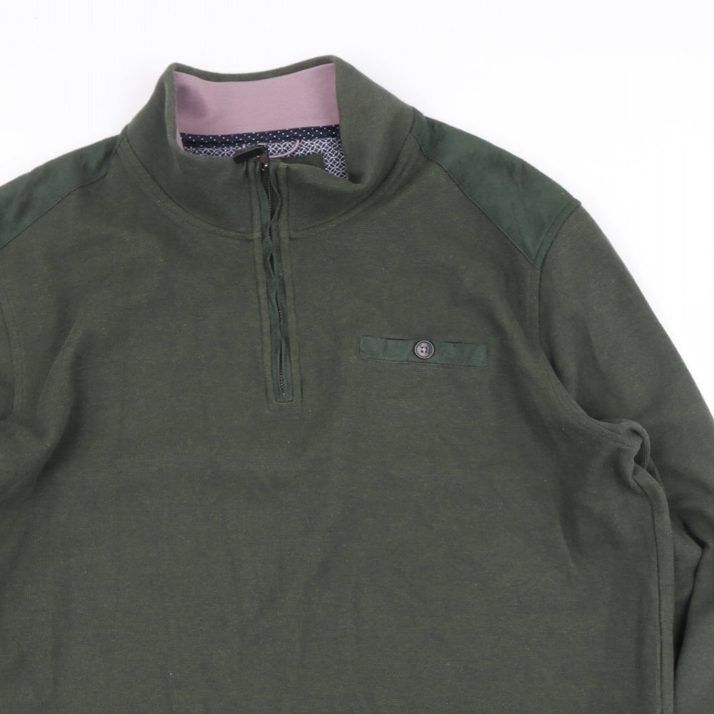 Ted Baker Mens Green Collared  Cotton Pullover Jumper Size S