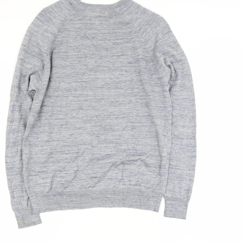 Superdry Mens Grey Round Neck  Cotton Henley Jumper Size M