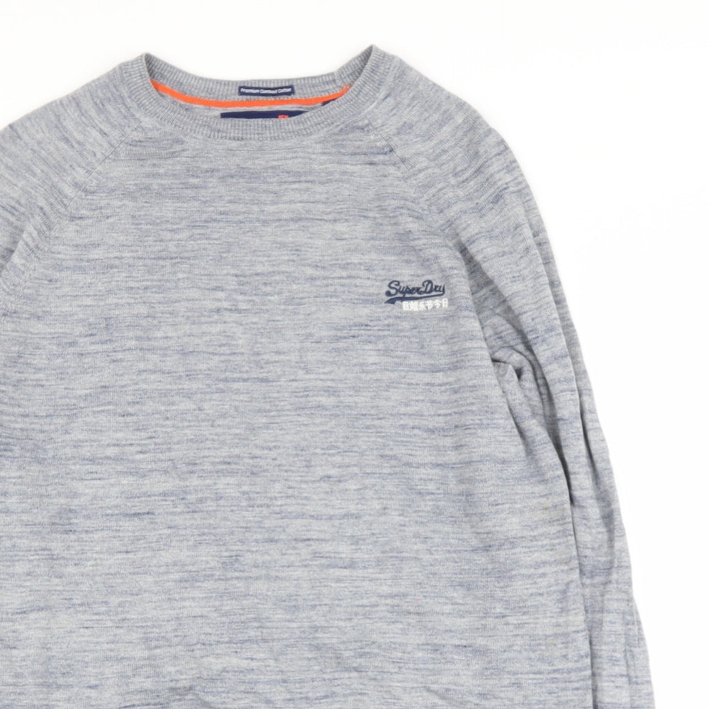 Superdry Mens Grey Round Neck  Cotton Henley Jumper Size M