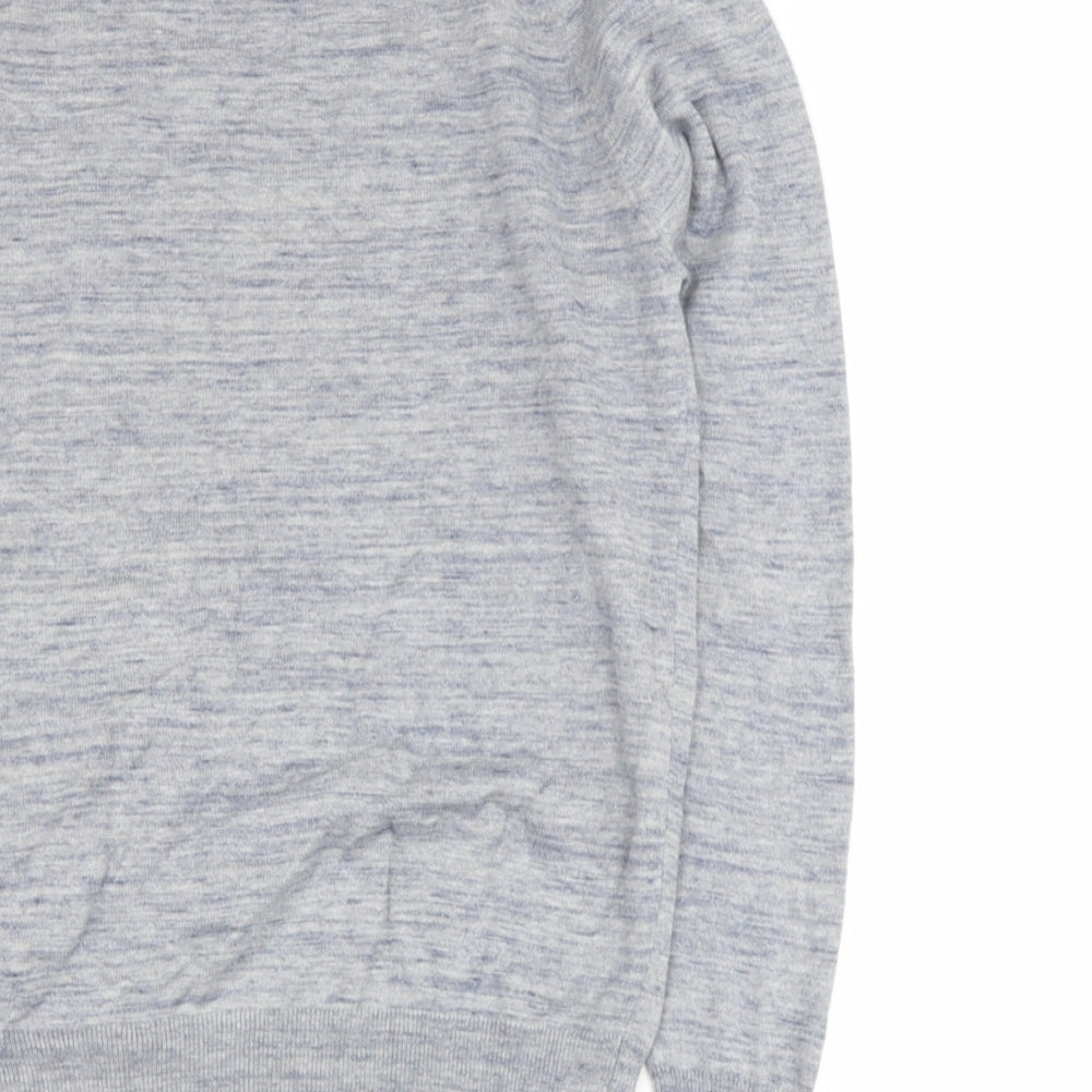 Superdry Mens Grey Round Neck  Cotton Henley Jumper Size M