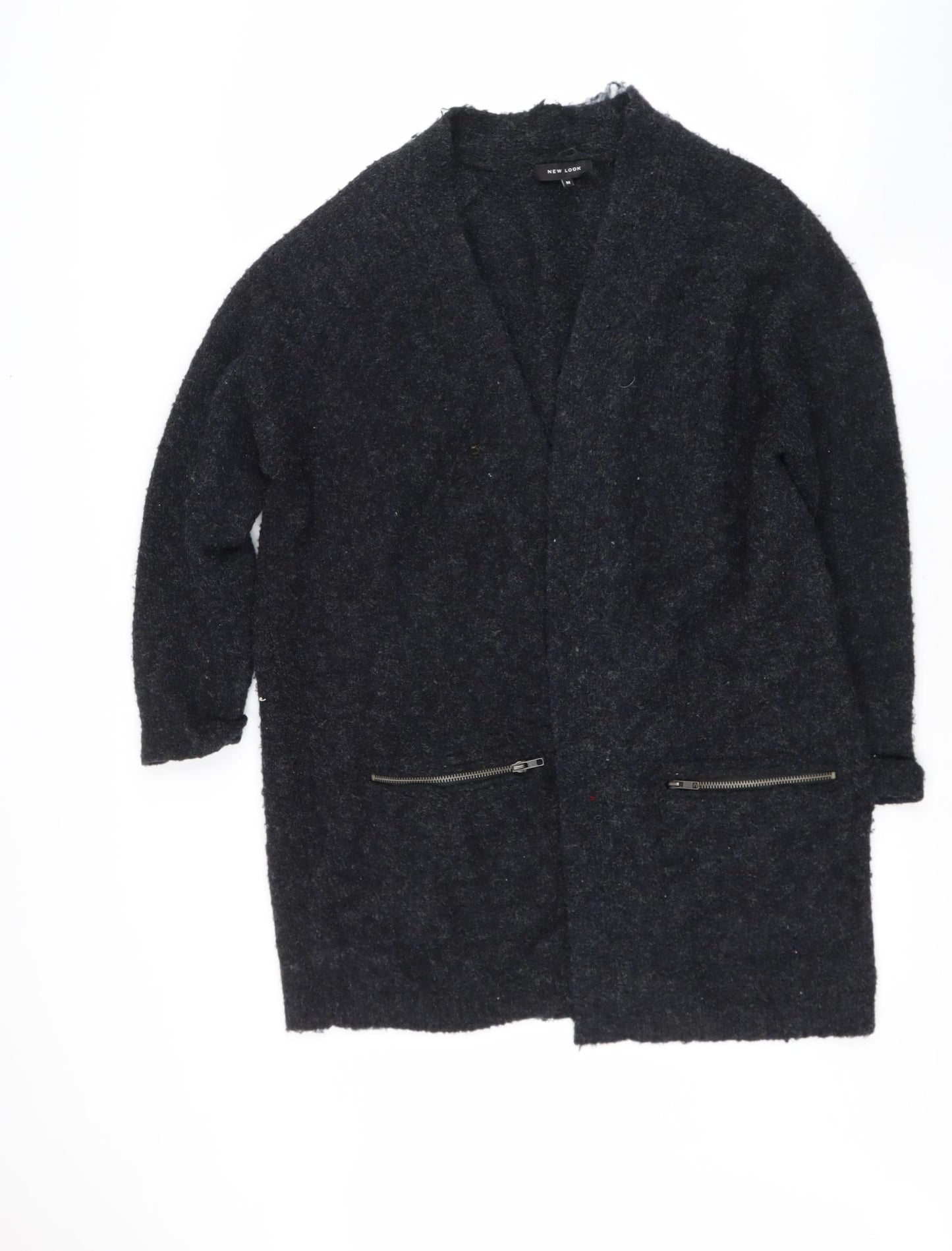 new look  Womens Grey V-Neck  Polyester Cardigan Jumper Size M