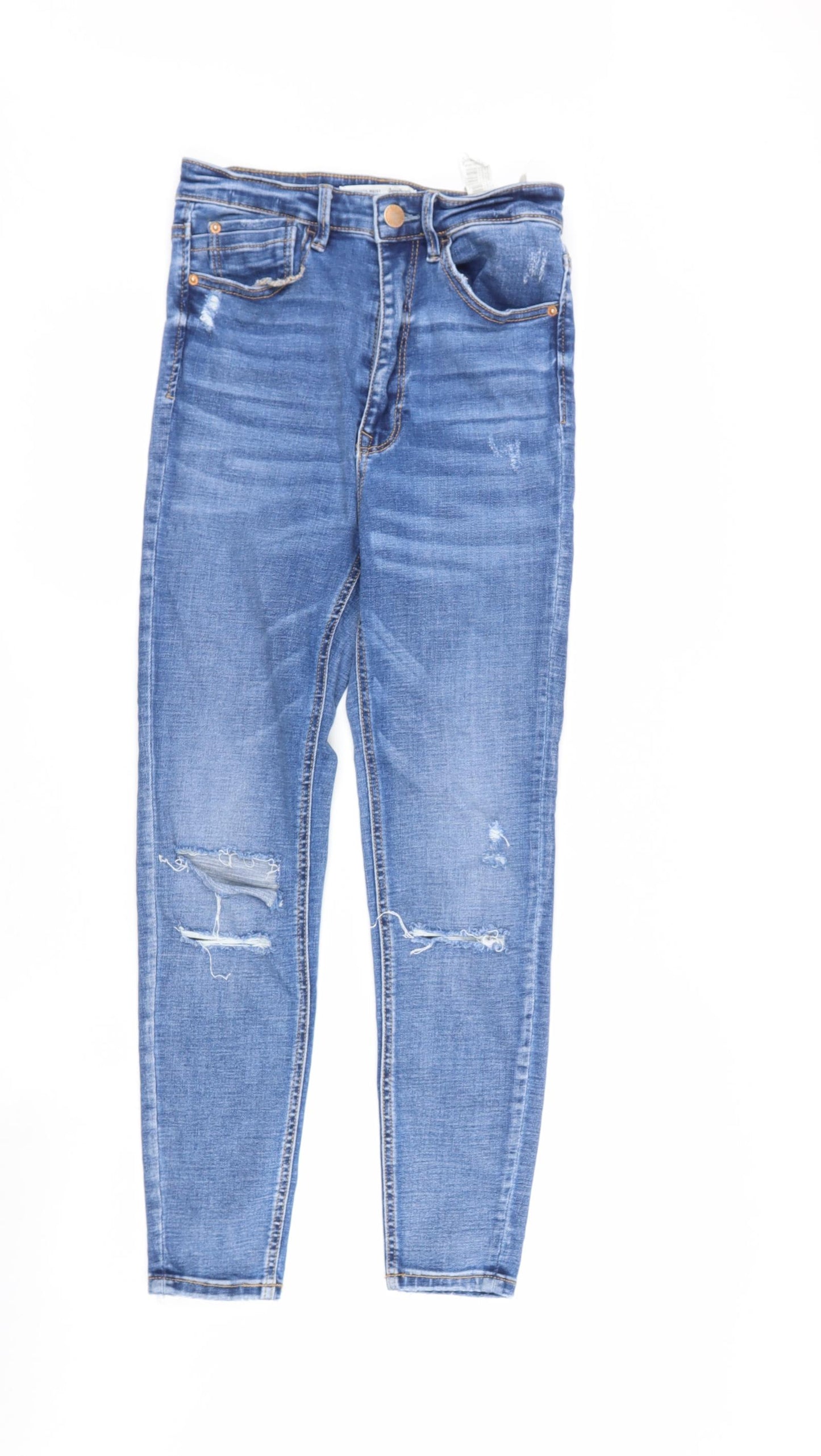 strdivarius Womens Blue  Cotton Blend Skinny Jeans Size 10 L25 in Regular  - distressed