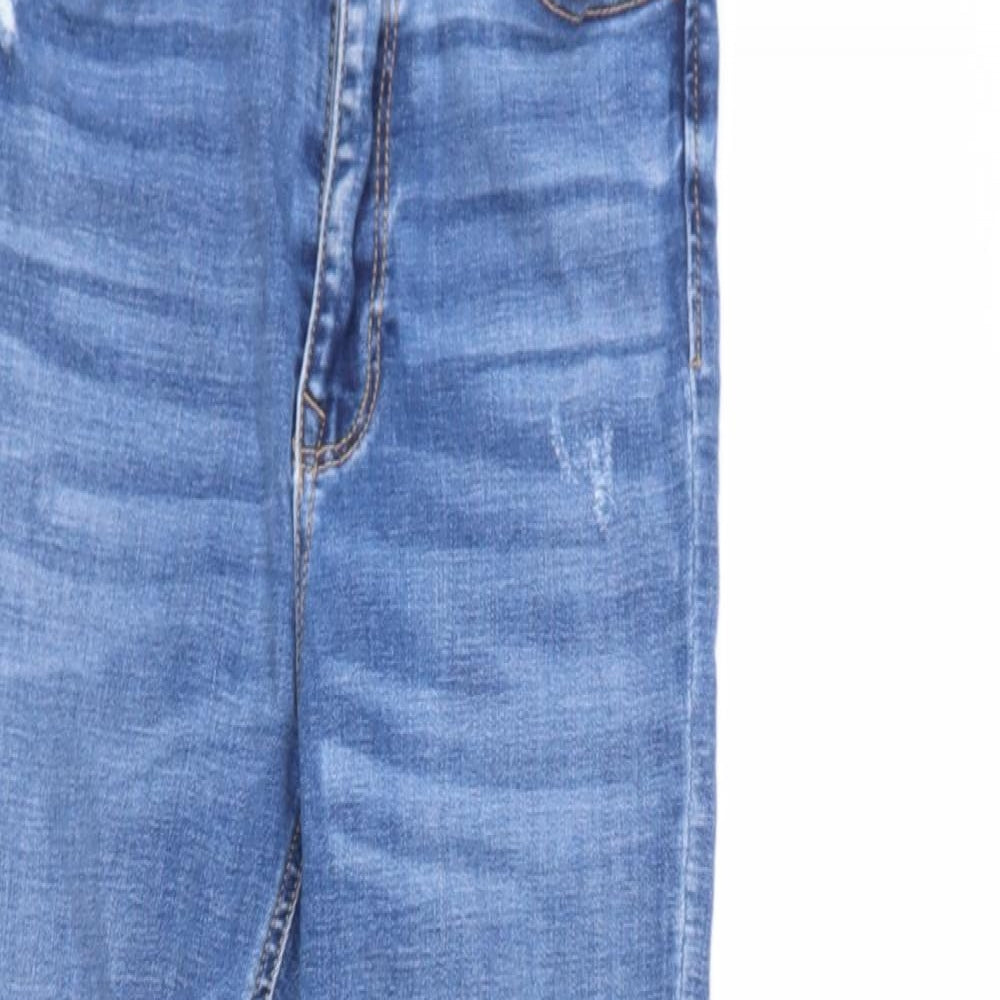 strdivarius Womens Blue  Cotton Blend Skinny Jeans Size 10 L25 in Regular  - distressed