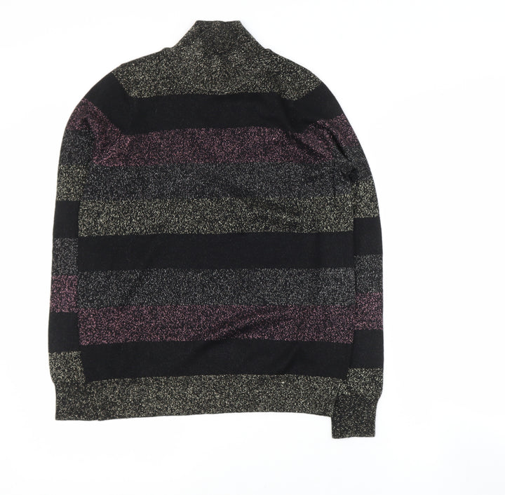F&F Womens Black High Neck Striped Viscose Pullover Jumper Size 10
