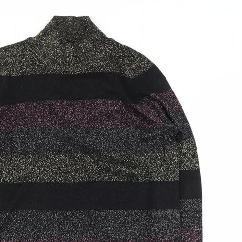 F&F Womens Black High Neck Striped Viscose Pullover Jumper Size 10