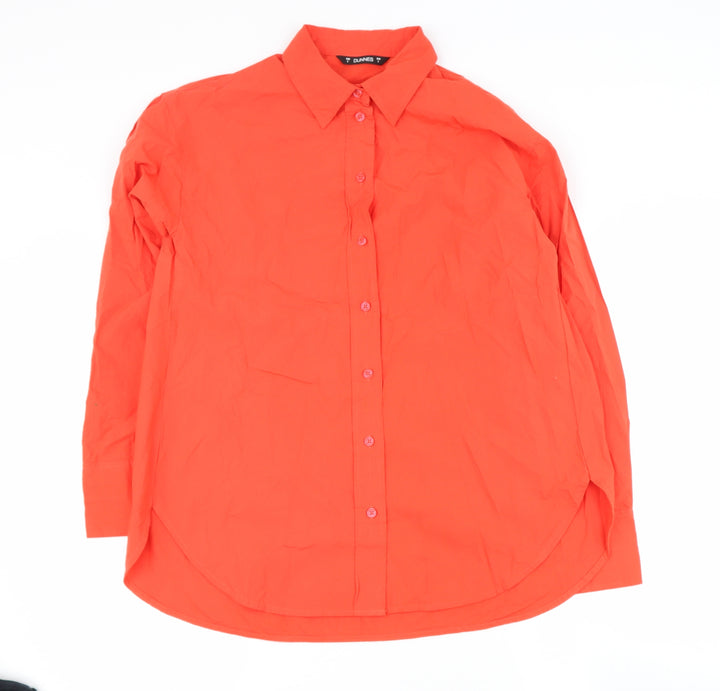 Dunnes Stores Womens Orange  Cotton Basic Button-Up Size S Collared