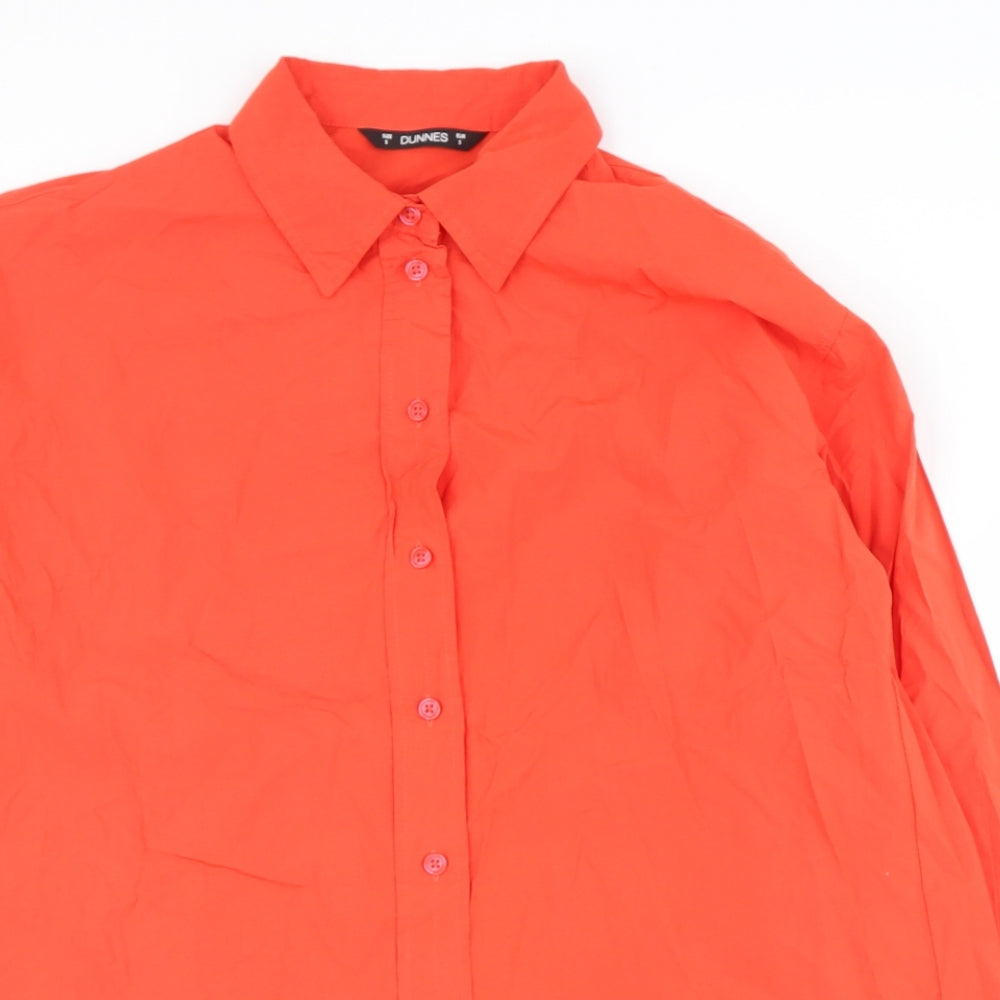 Dunnes Stores Womens Orange  Cotton Basic Button-Up Size S Collared