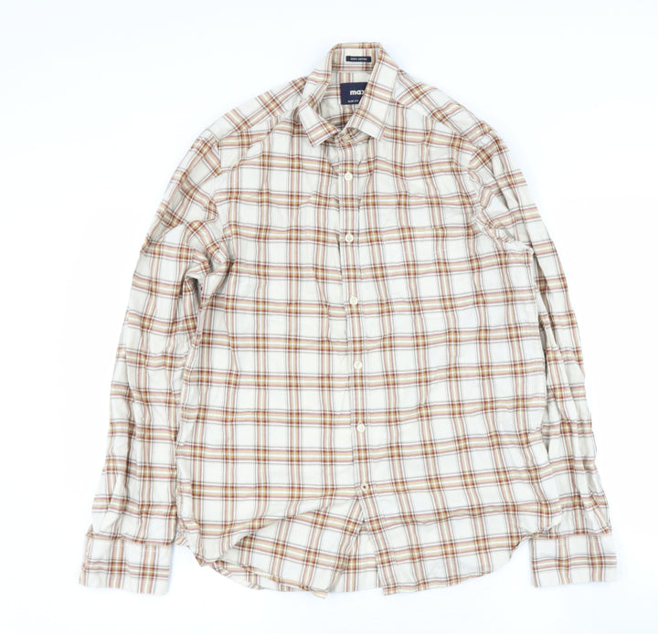 max Mens Brown Check Cotton  Button-Up Size M Collared