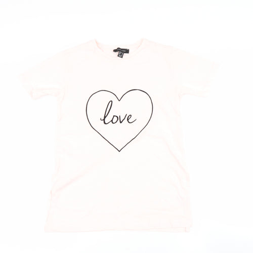 Primark Womens Pink  Cotton Basic T-Shirt Size 6 Round Neck - Love