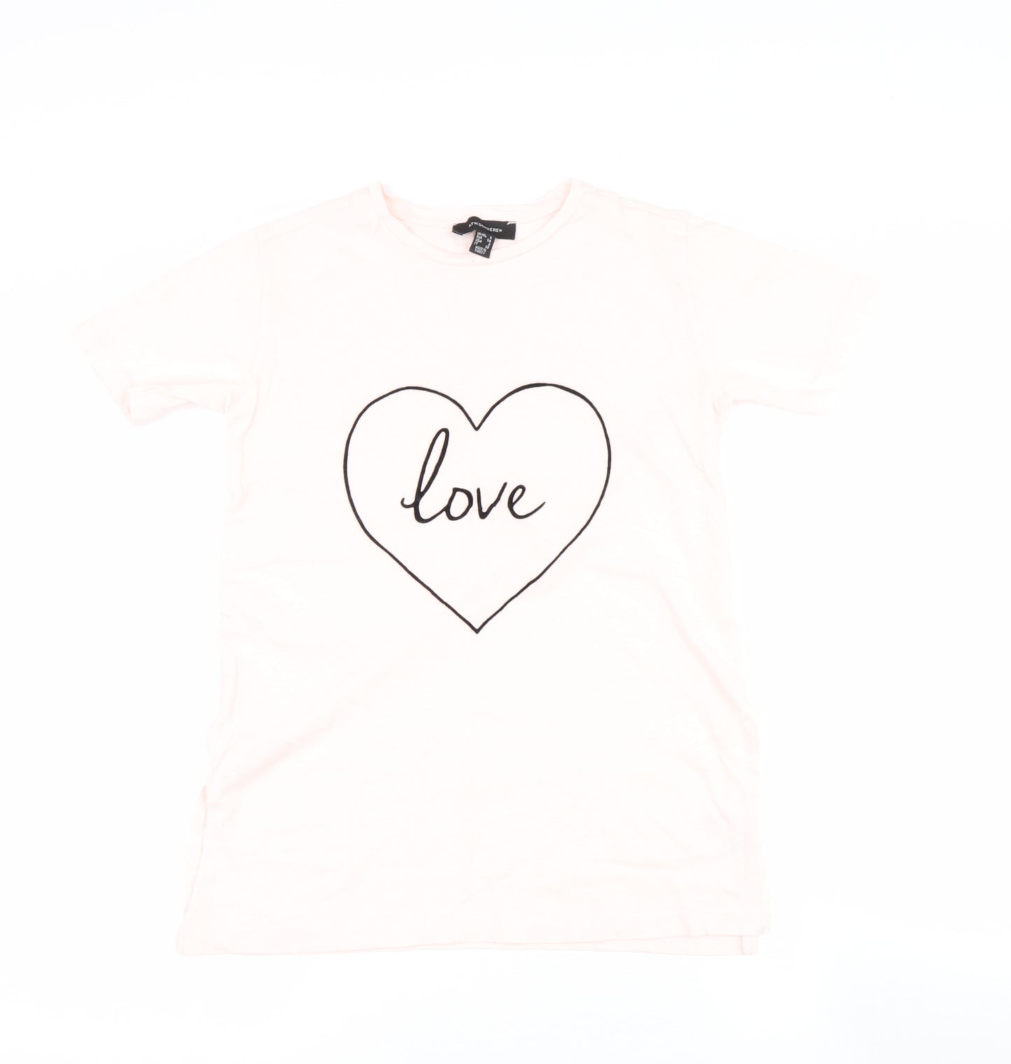 Primark Womens Pink  Cotton Basic T-Shirt Size 6 Round Neck - Love