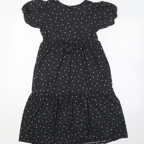 COLLECTIVE Womens Black Floral Polyester Mini  Size 10  Crew Neck