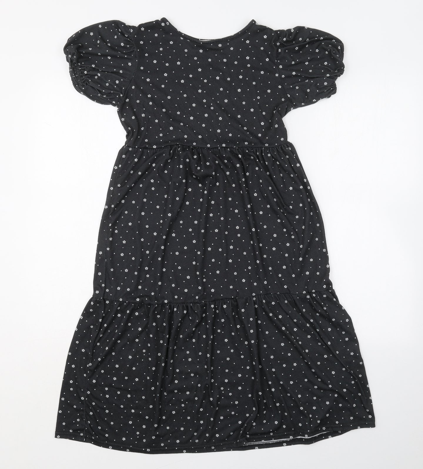 COLLECTIVE Womens Black Floral Polyester Mini  Size 10  Crew Neck