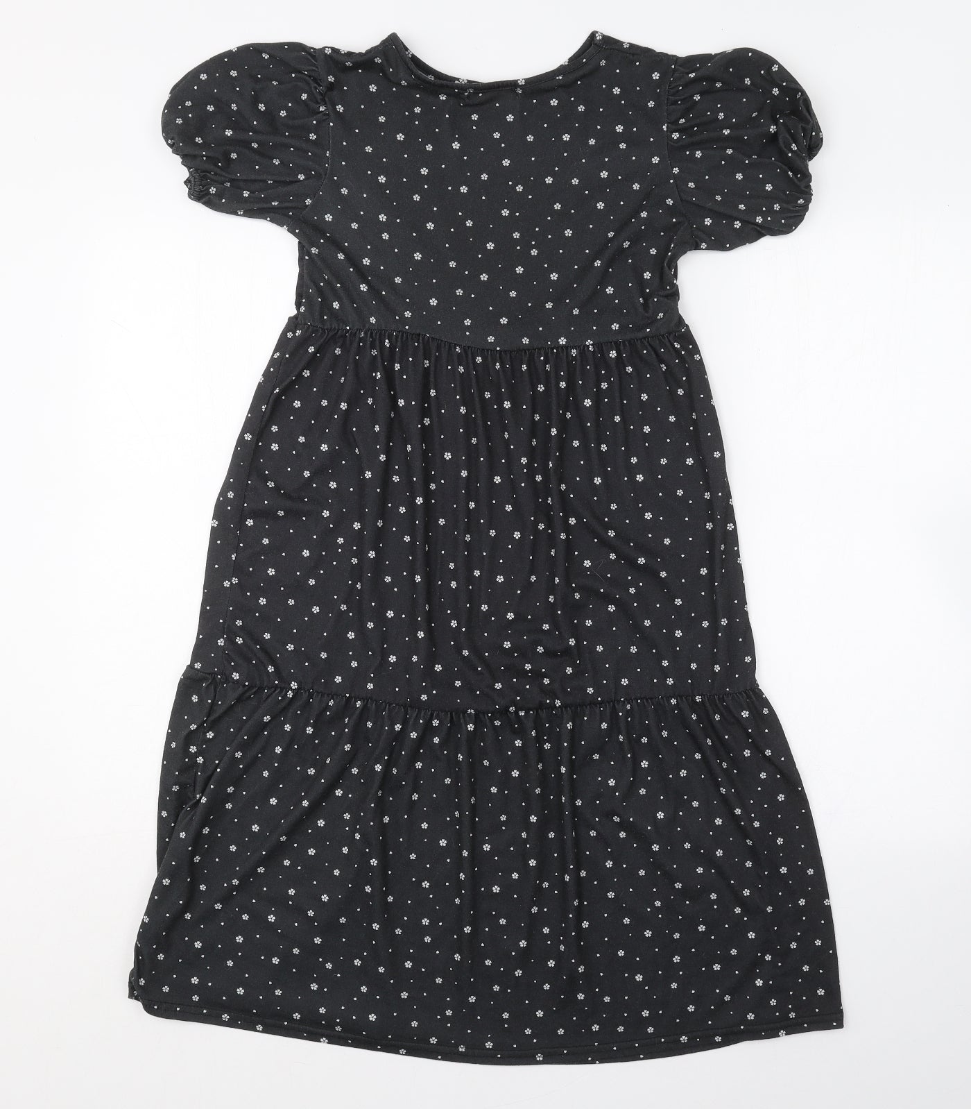 COLLECTIVE Womens Black Floral Polyester Mini  Size 10  Crew Neck