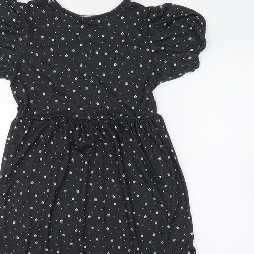 COLLECTIVE Womens Black Floral Polyester Mini  Size 10  Crew Neck