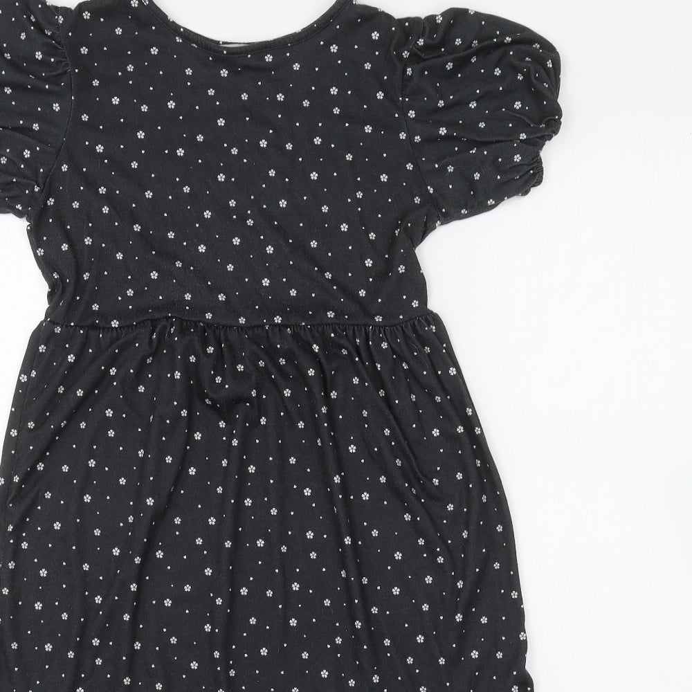 COLLECTIVE Womens Black Floral Polyester Mini  Size 10  Crew Neck
