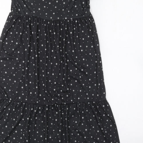 COLLECTIVE Womens Black Floral Polyester Mini  Size 10  Crew Neck