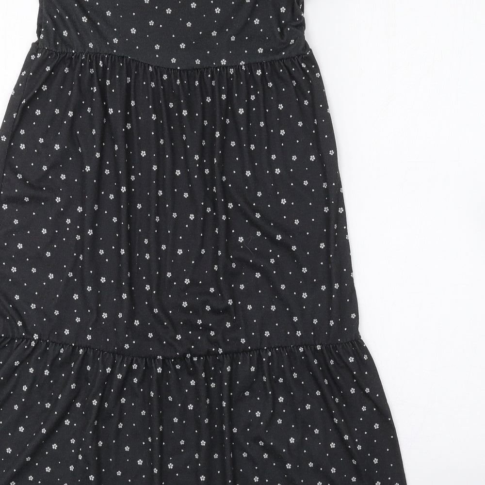 COLLECTIVE Womens Black Floral Polyester Mini  Size 10  Crew Neck