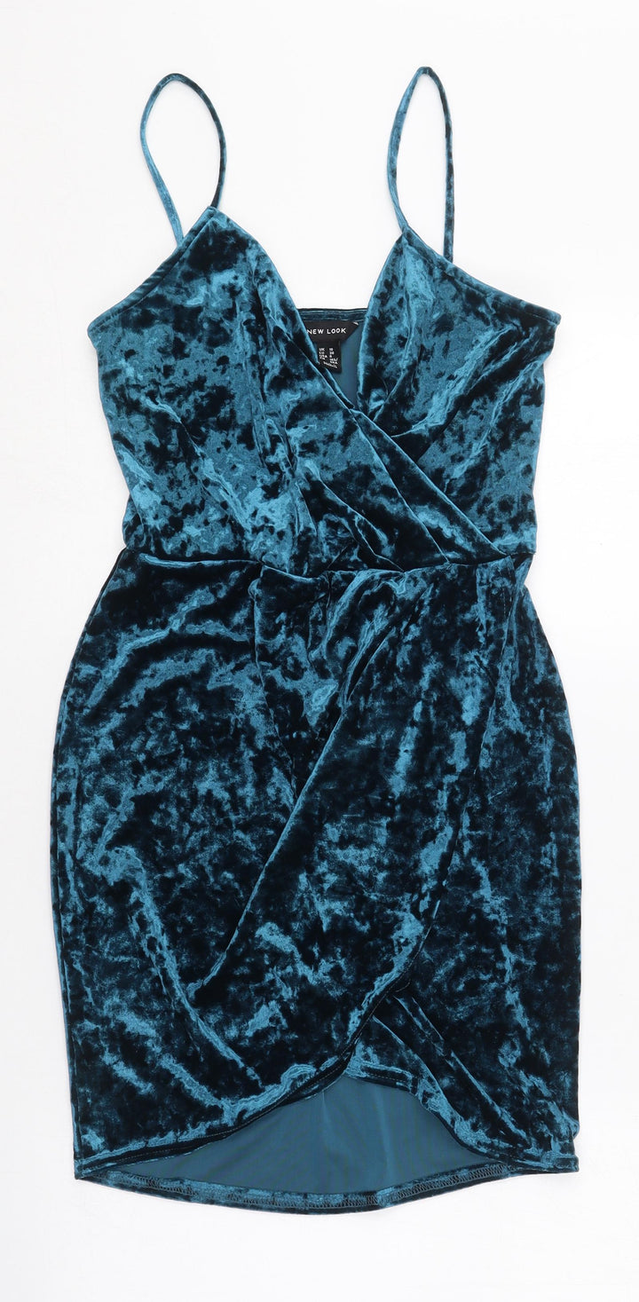 New Look Womens Blue  Polyester Wrap Dress  Size 10  Sweetheart  - `