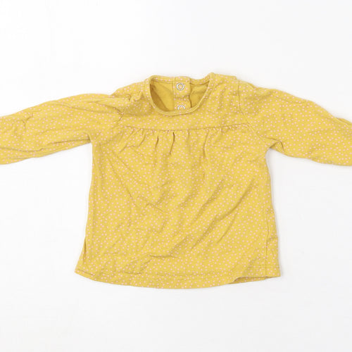 TU Girls Yellow Polka Dot Cotton Basic T-Shirt Size 3-6 Months Crew Neck