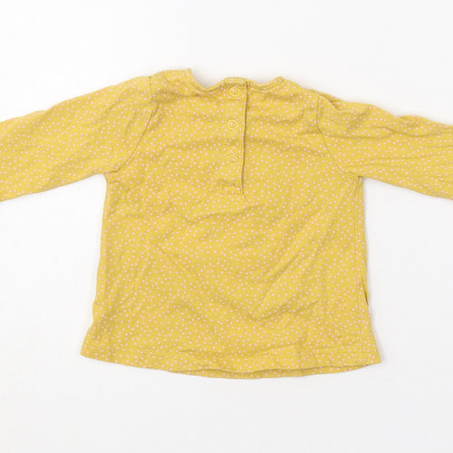 TU Girls Yellow Polka Dot Cotton Basic T-Shirt Size 3-6 Months Crew Neck