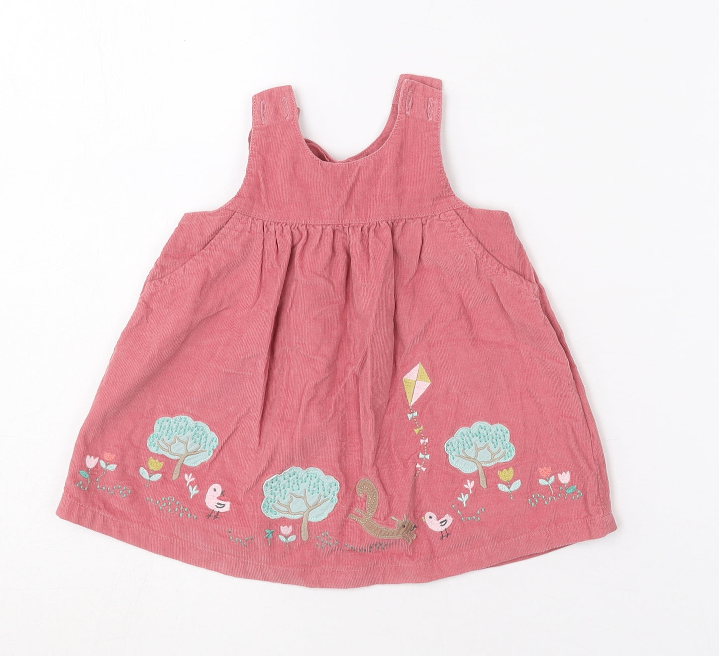 Marks and Spencer Girls Pink  Cotton Pinafore/Dungaree Dress  Size 0-3 Months  Crew Neck