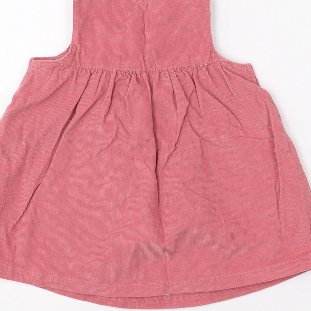Marks and Spencer Girls Pink  Cotton Pinafore/Dungaree Dress  Size 0-3 Months  Crew Neck