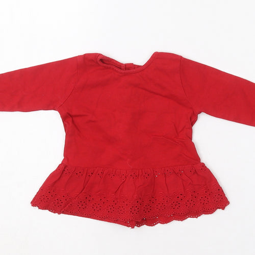 NEXT Girls Red  Cotton Pullover T-Shirt Size 0-3 Months Crew Neck