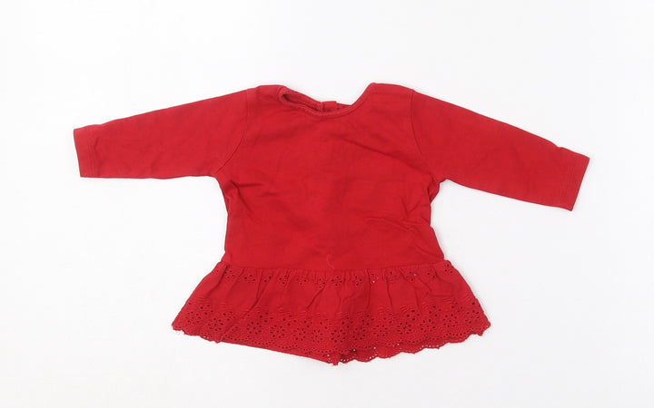 NEXT Girls Red  Cotton Pullover T-Shirt Size 0-3 Months Crew Neck