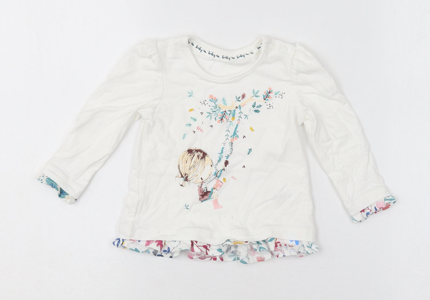 TU Girls White  Cotton Basic T-Shirt Size 3-6 Months Crew Neck