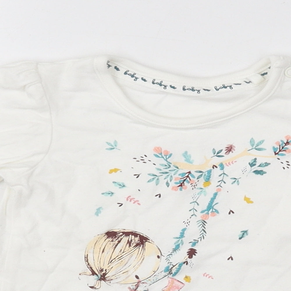 TU Girls White  Cotton Basic T-Shirt Size 3-6 Months Crew Neck