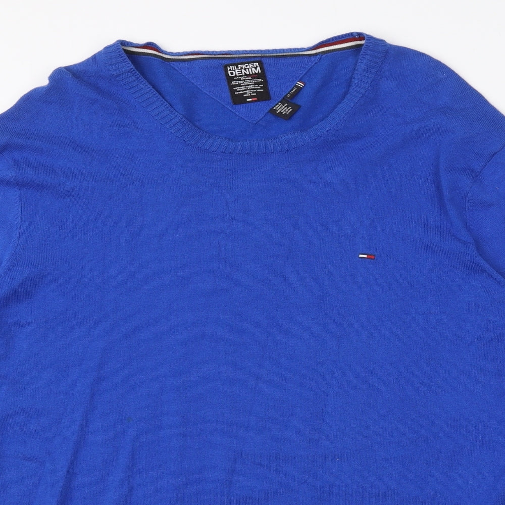 Tommy Hilfiger Mens Blue Round Neck  Cotton Pullover Jumper Size 2XL