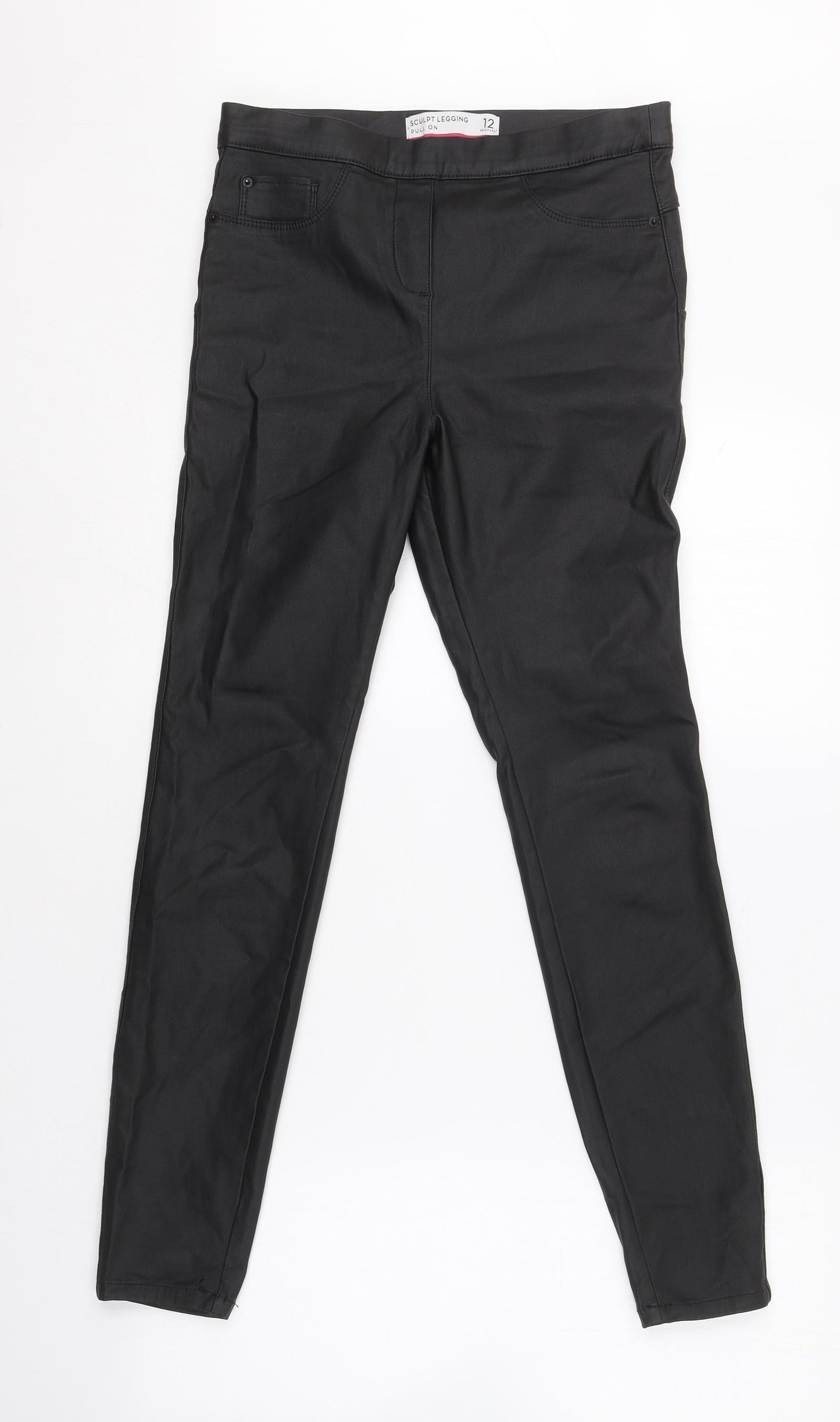 NEXT Womens Black  Polyurethane Jegging Trousers Size 12 L27 in Slim