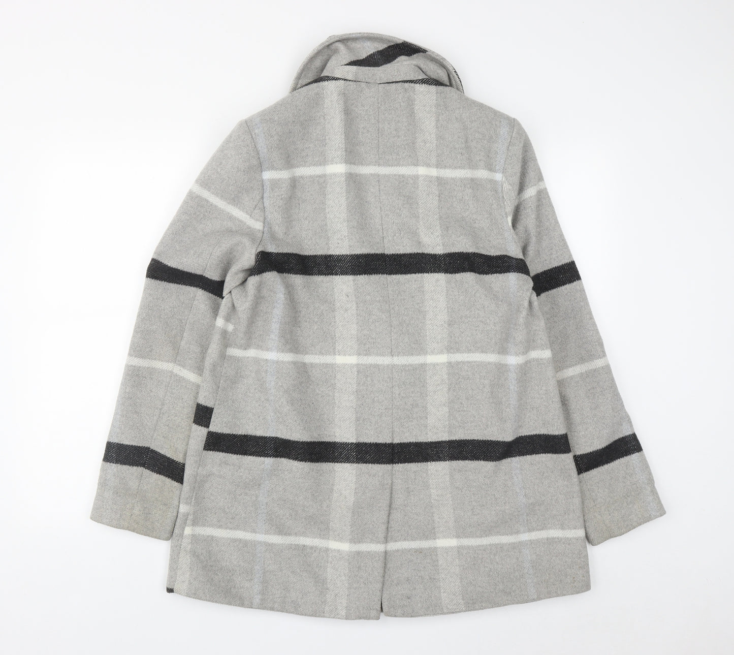 River Island Womens Grey Plaid  Pea Coat Coat Size 12  Zip