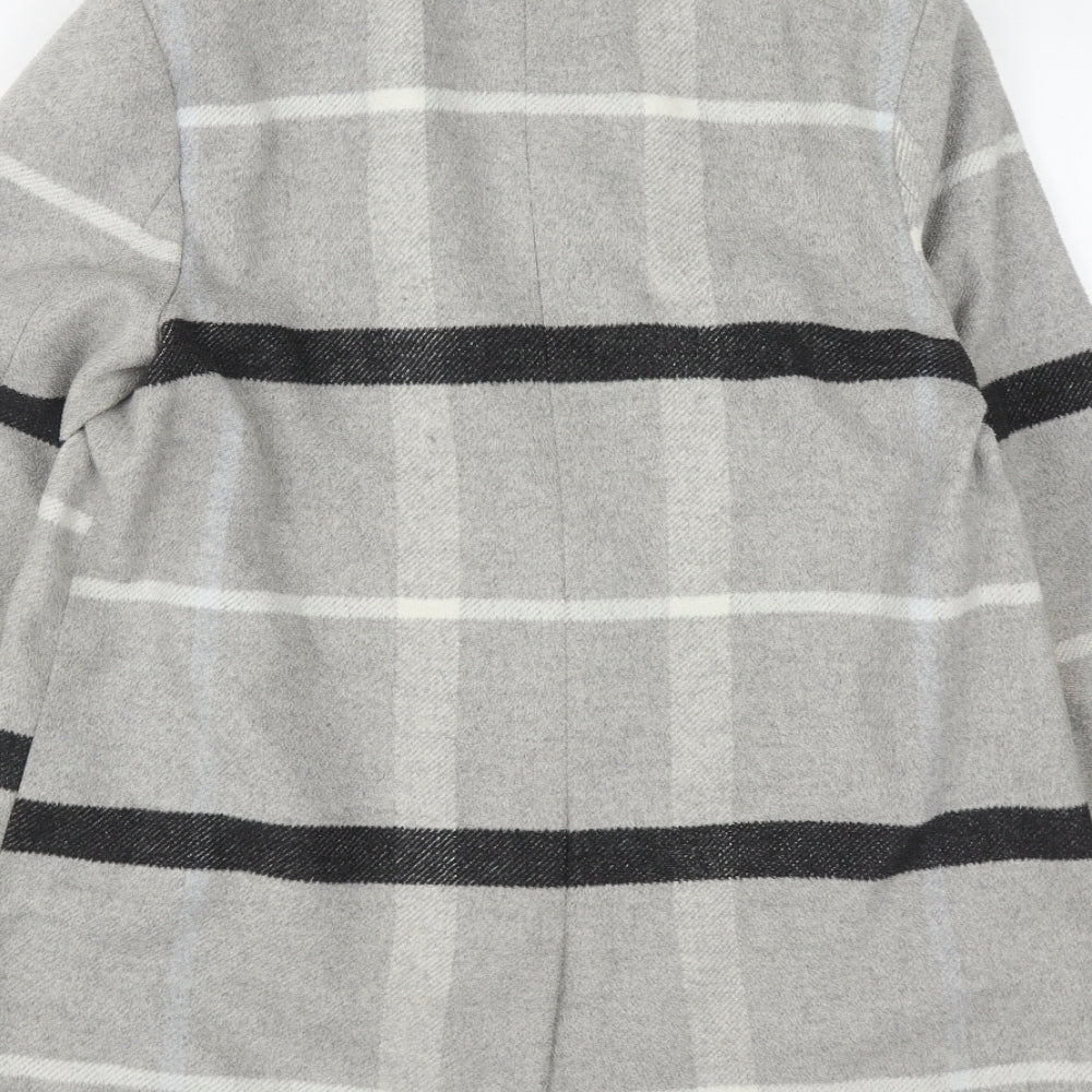 River Island Womens Grey Plaid  Pea Coat Coat Size 12  Zip