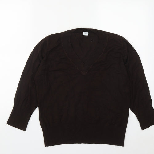 New Look Womens Brown V-Neck  Acrylic Pullover Jumper Size M