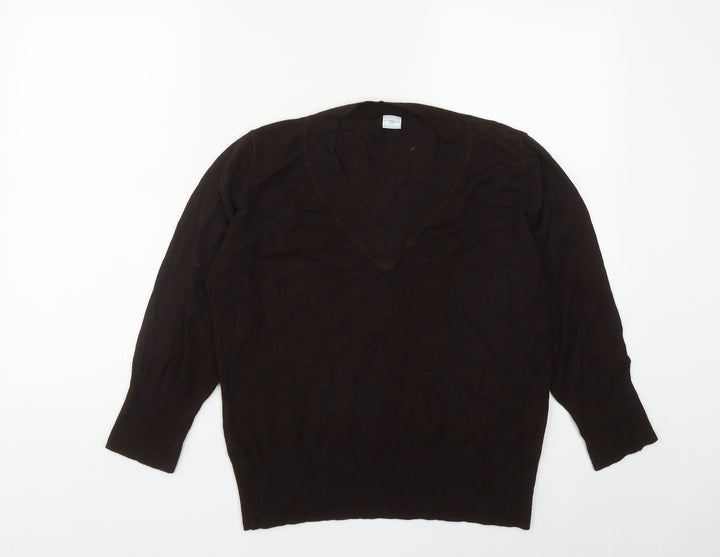 New Look Womens Brown V-Neck Acrylic Pullover Jumper Size M