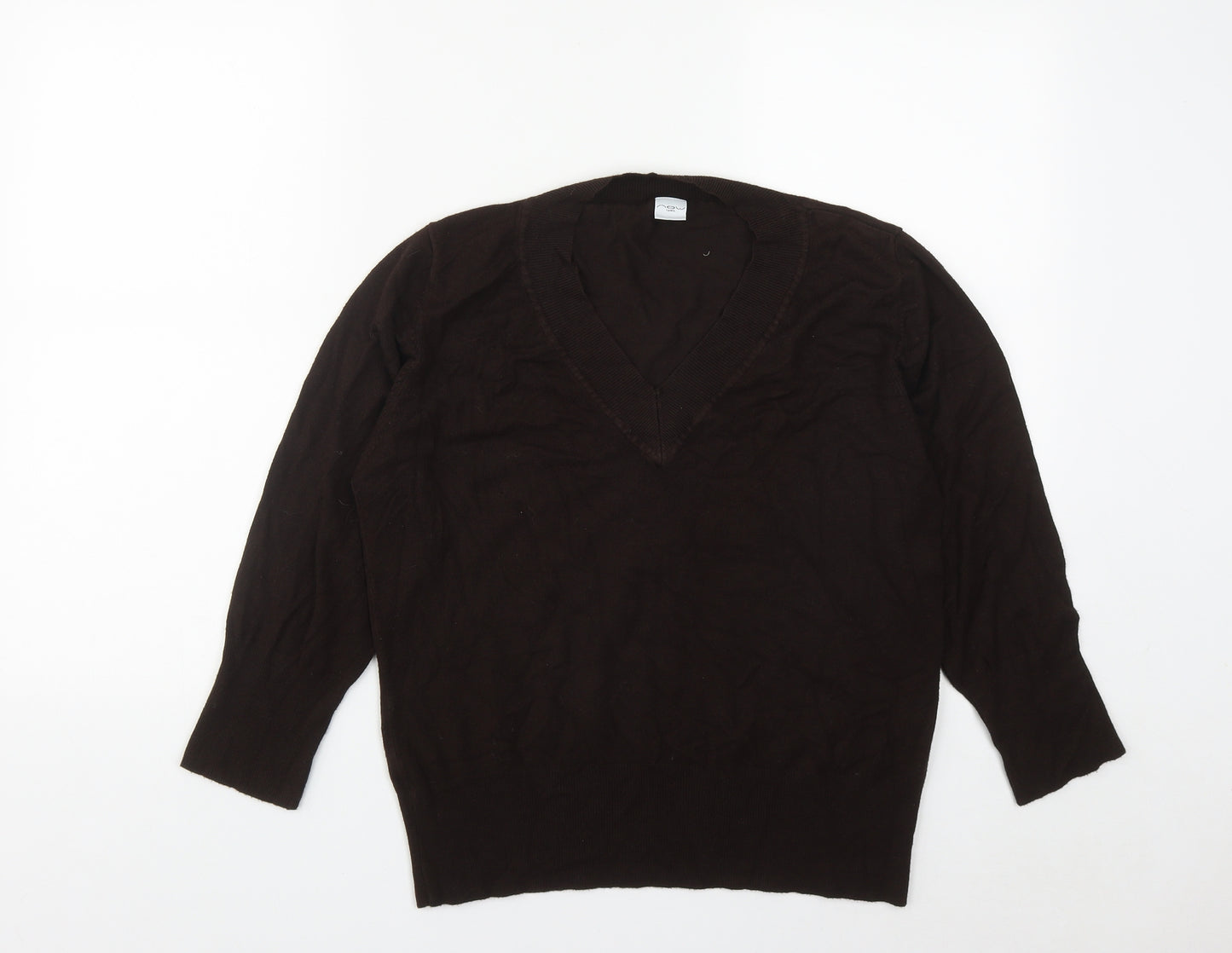 New Look Womens Brown V-Neck  Acrylic Pullover Jumper Size M