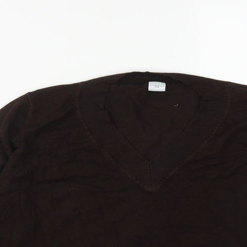 New Look Womens Brown V-Neck  Acrylic Pullover Jumper Size M